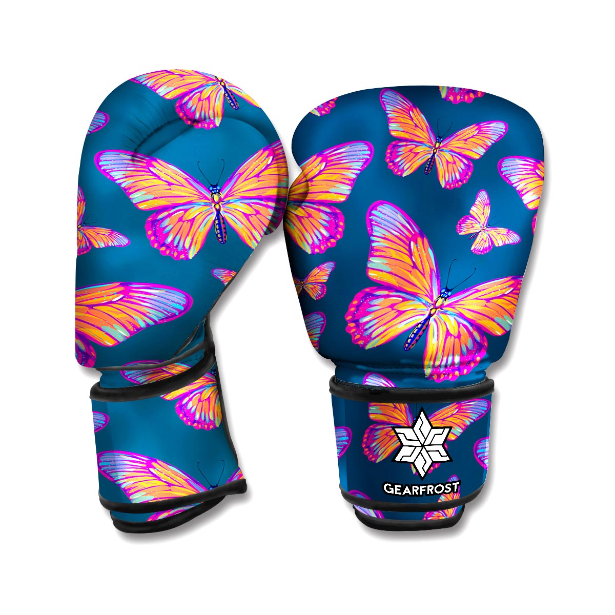 Orange And Purple Butterfly Print Boxing Gloves