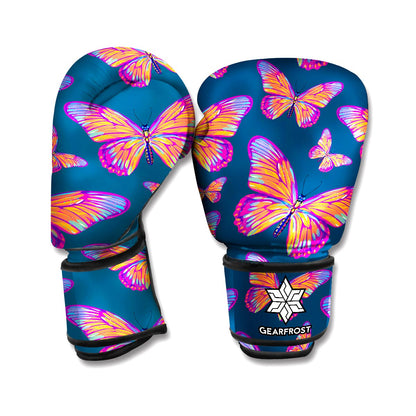 Orange And Purple Butterfly Print Boxing Gloves