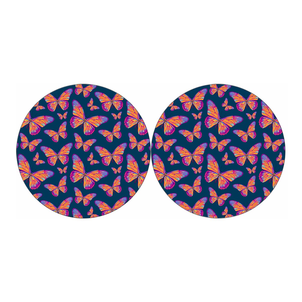 Orange And Purple Butterfly Print Car Coasters