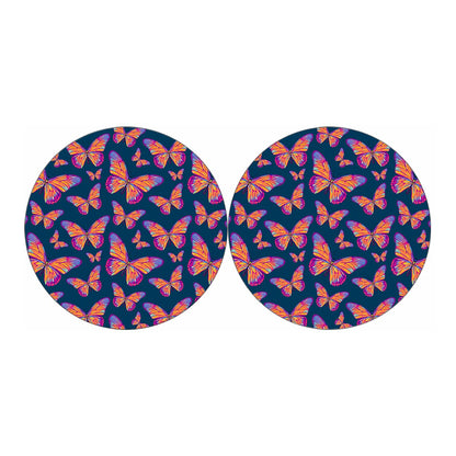 Orange And Purple Butterfly Print Car Coasters