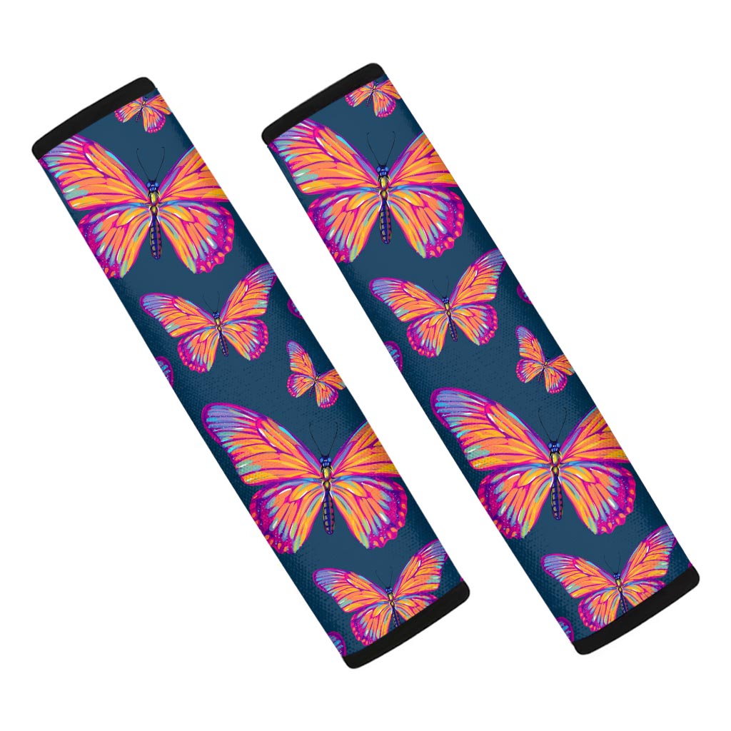 Orange And Purple Butterfly Print Car Seat Belt Covers