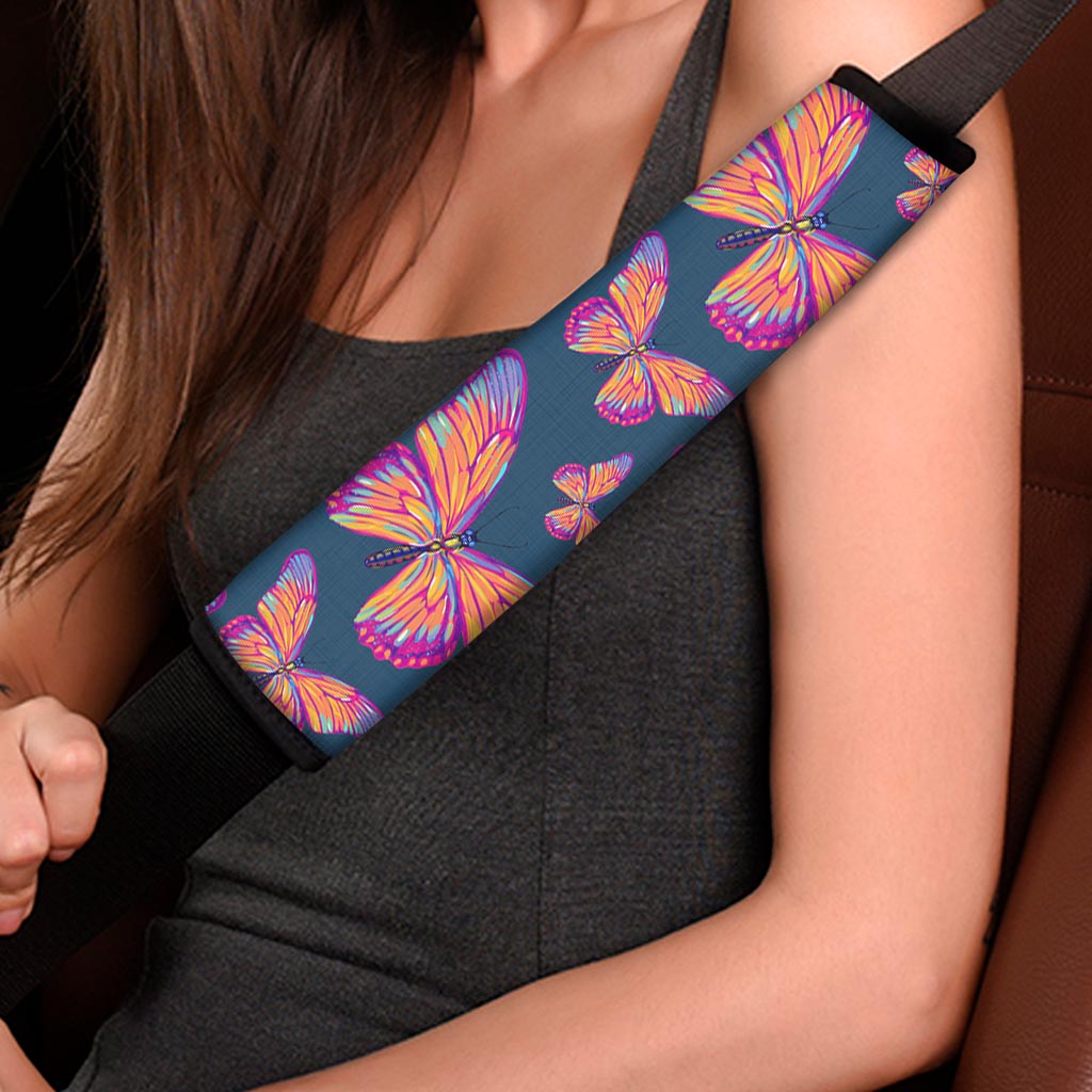 Orange And Purple Butterfly Print Car Seat Belt Covers