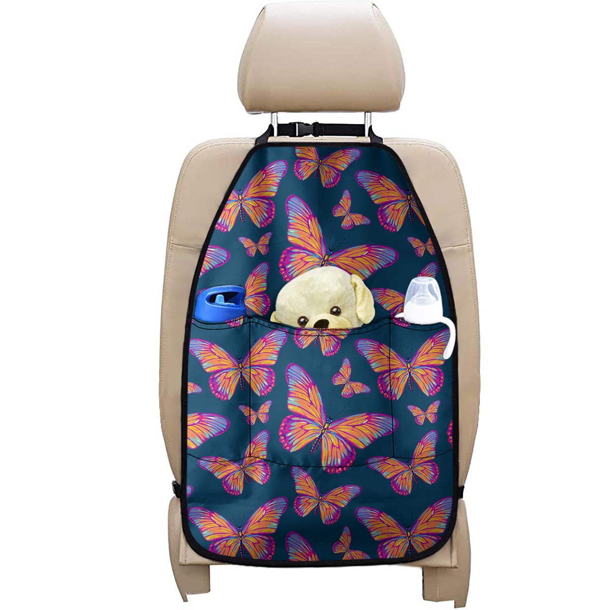 Orange And Purple Butterfly Print Car Seat Organizers