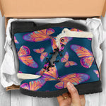 Orange And Purple Butterfly Print Comfy Boots GearFrost