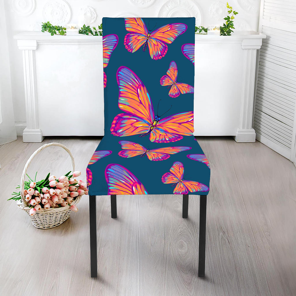 Orange And Purple Butterfly Print Dining Chair Slipcover
