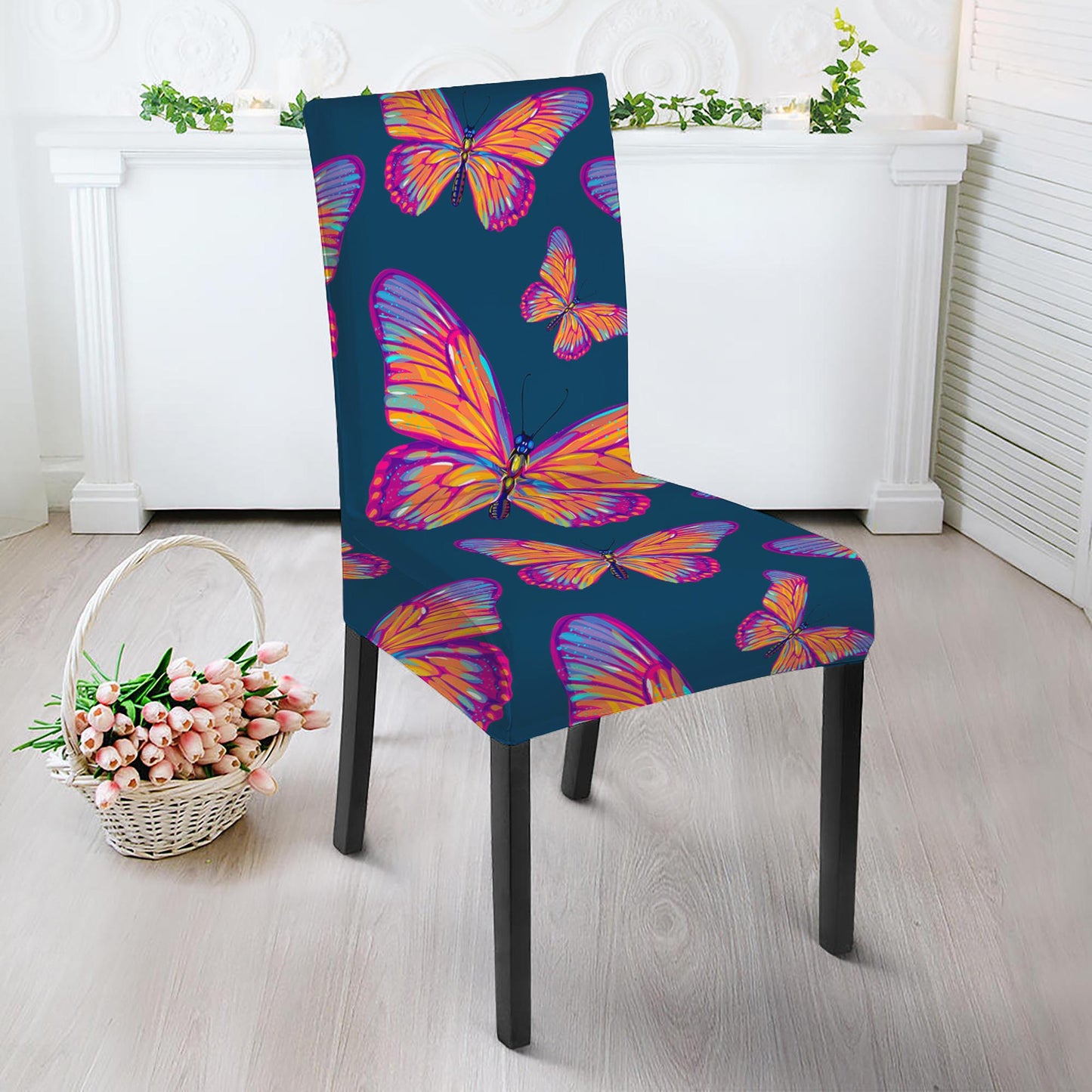 Orange And Purple Butterfly Print Dining Chair Slipcover