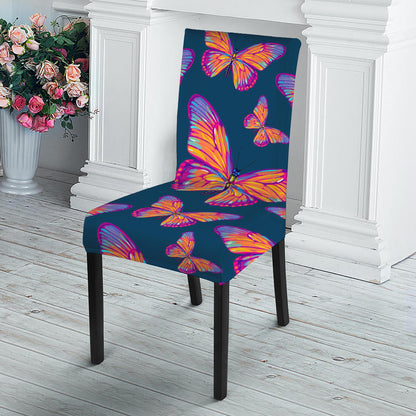 Orange And Purple Butterfly Print Dining Chair Slipcover