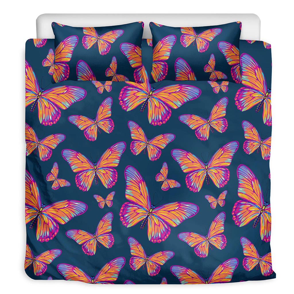 Orange And Purple Butterfly Print Duvet Cover Bedding Set