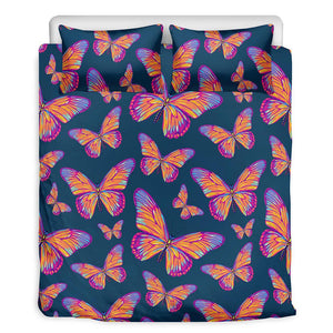Orange And Purple Butterfly Print Duvet Cover Bedding Set