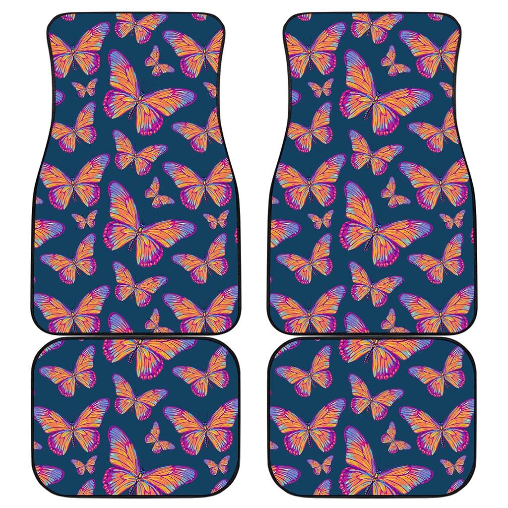 Orange And Purple Butterfly Print Front and Back Car Floor Mats