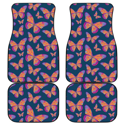 Orange And Purple Butterfly Print Front and Back Car Floor Mats