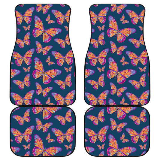 Orange And Purple Butterfly Print Front and Back Car Floor Mats