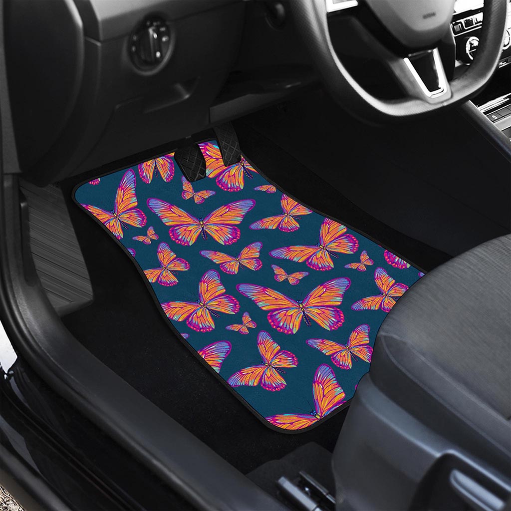 Orange And Purple Butterfly Print Front and Back Car Floor Mats