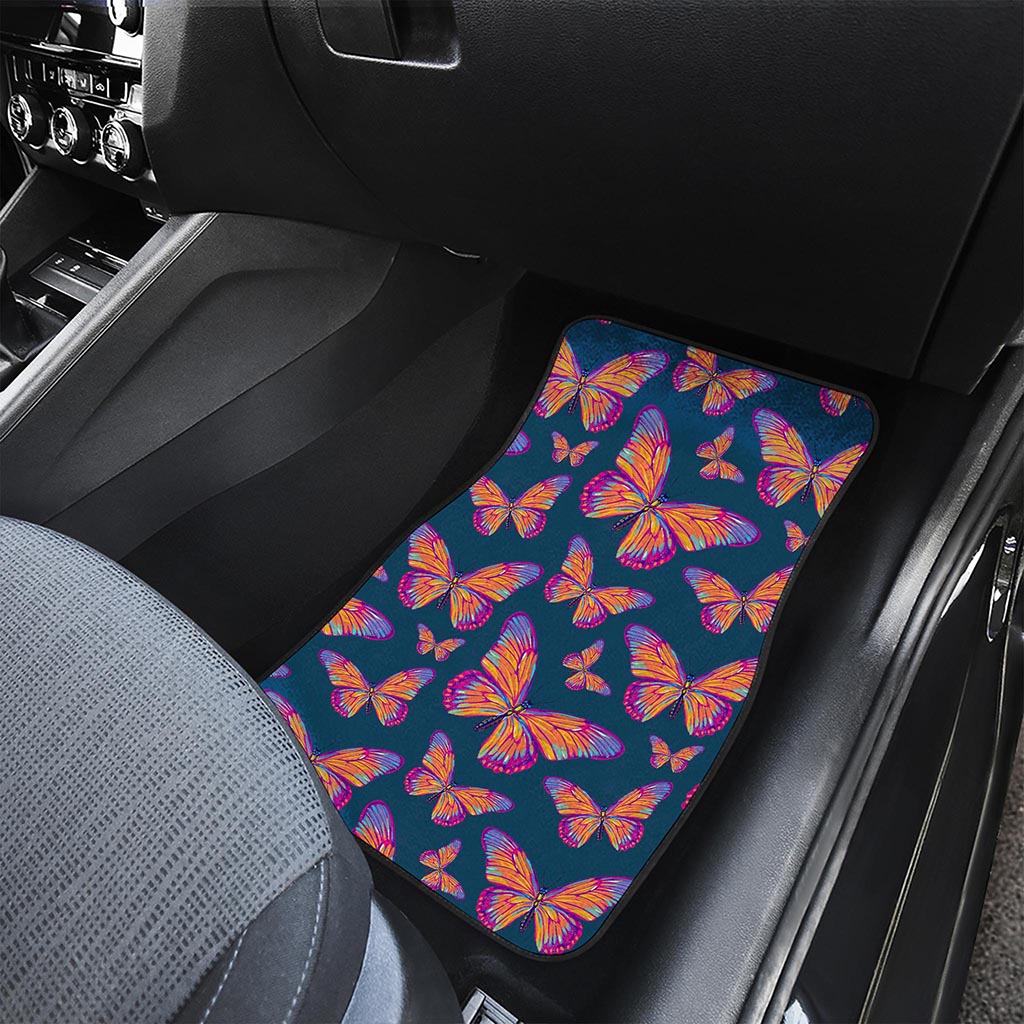Orange And Purple Butterfly Print Front and Back Car Floor Mats