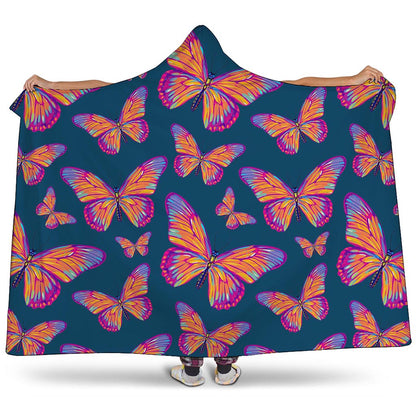 Orange And Purple Butterfly Print Hooded Blanket