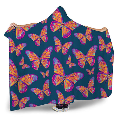 Orange And Purple Butterfly Print Hooded Blanket