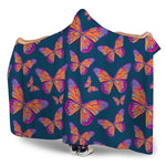 Orange And Purple Butterfly Print Hooded Blanket