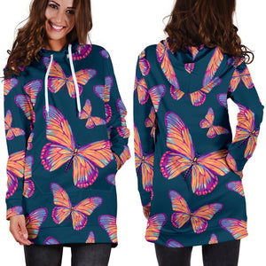 Orange And Purple Butterfly Print Hoodie Dress GearFrost