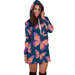 Orange And Purple Butterfly Print Hoodie Dress GearFrost