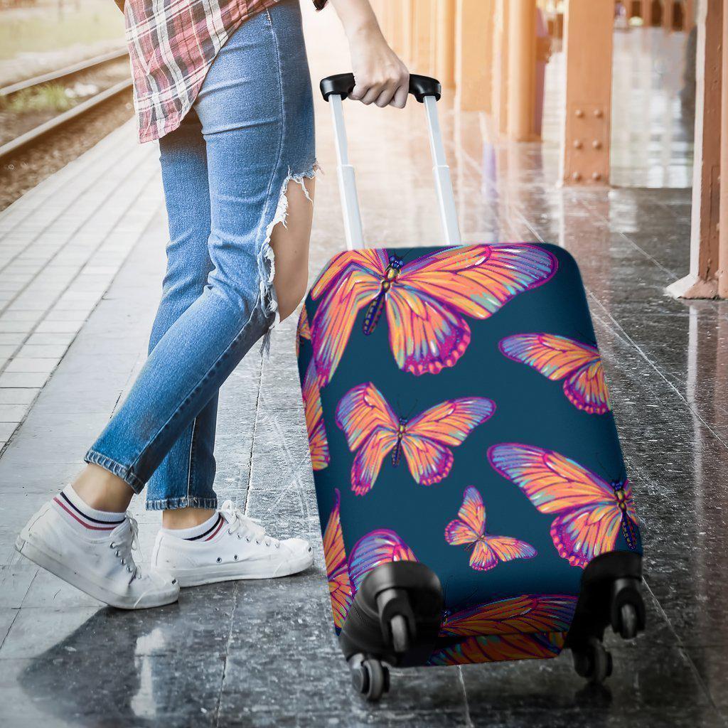 Orange And Purple Butterfly Print Luggage Cover GearFrost
