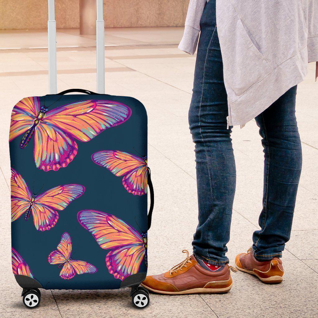 Orange And Purple Butterfly Print Luggage Cover GearFrost