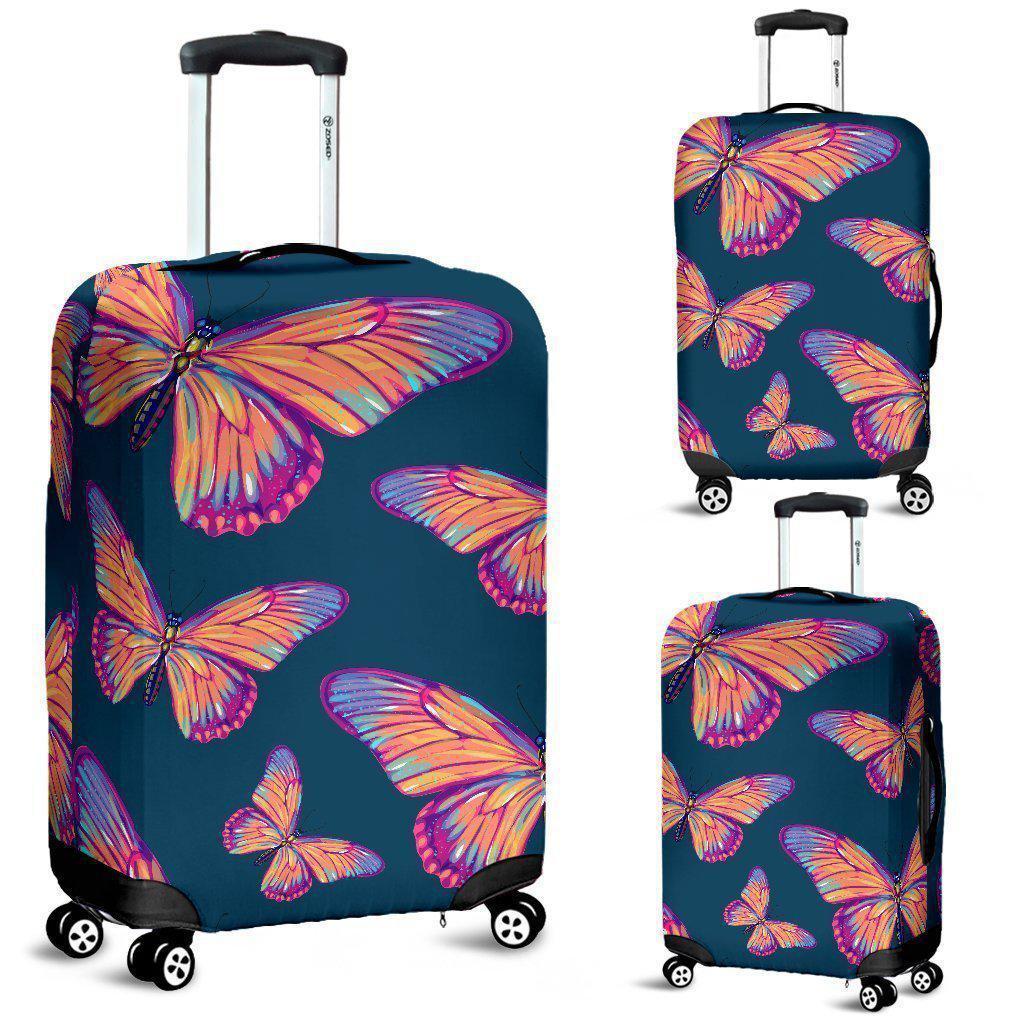 Orange And Purple Butterfly Print Luggage Cover GearFrost