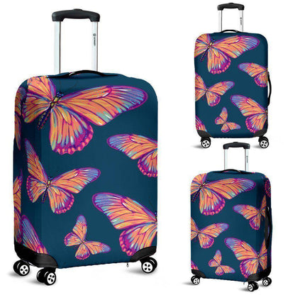Orange And Purple Butterfly Print Luggage Cover GearFrost