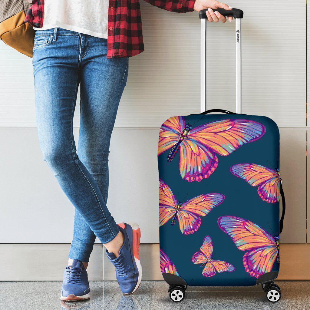 Orange And Purple Butterfly Print Luggage Cover GearFrost