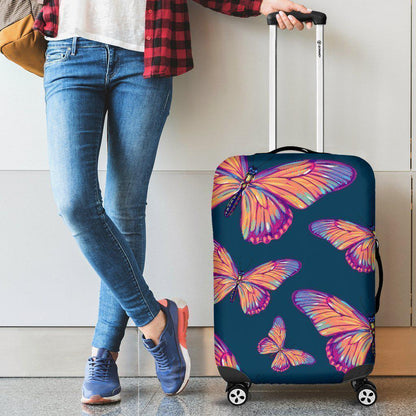 Orange And Purple Butterfly Print Luggage Cover GearFrost