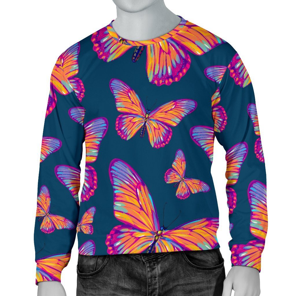 Orange And Purple Butterfly Print Men's Crewneck Sweatshirt GearFrost