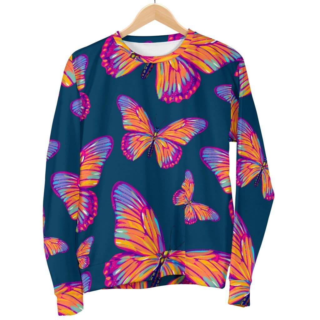 Orange And Purple Butterfly Print Men's Crewneck Sweatshirt GearFrost