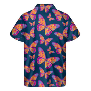 Orange And Purple Butterfly Print Men's Short Sleeve Shirt