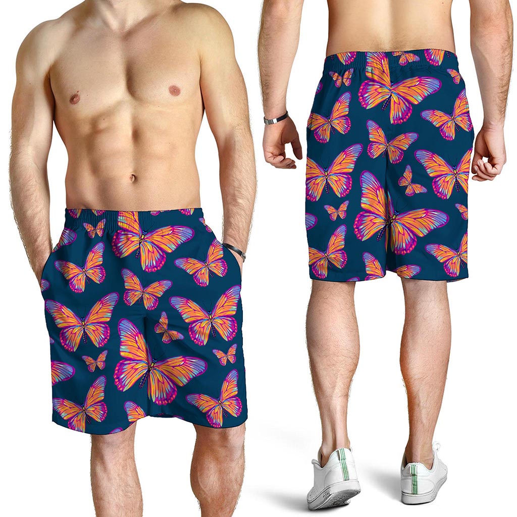 Orange And Purple Butterfly Print Men's Shorts