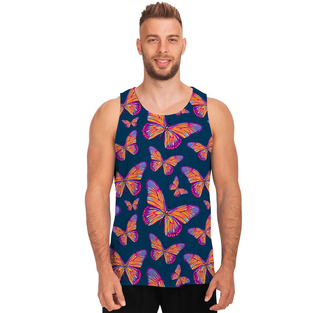Orange And Purple Butterfly Print Men's Tank Top