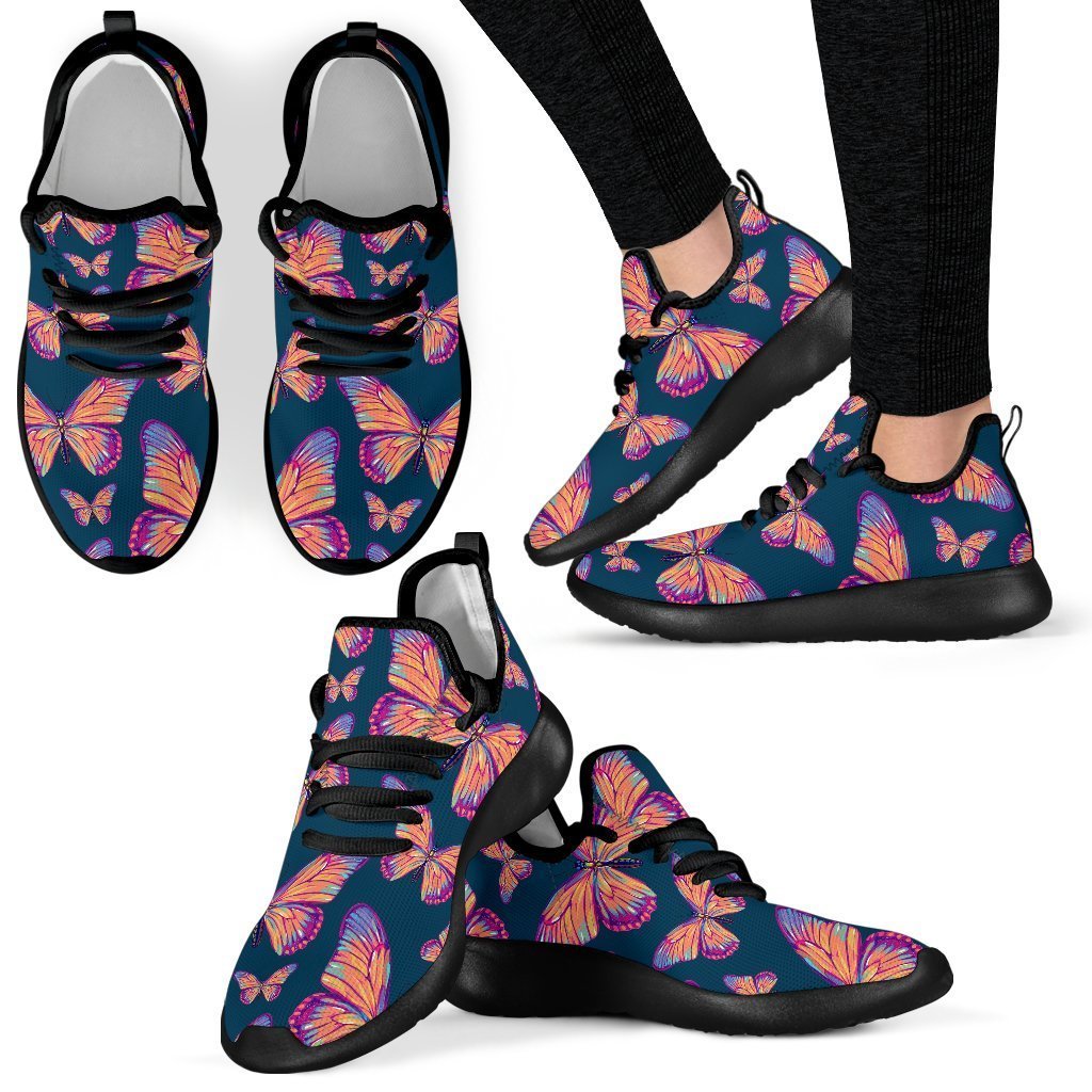 Orange And Purple Butterfly Print Mesh Knit Shoes GearFrost