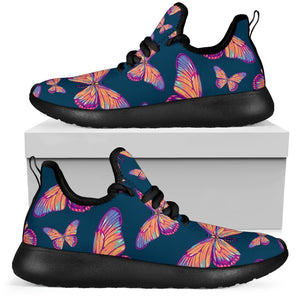Orange And Purple Butterfly Print Mesh Knit Shoes GearFrost