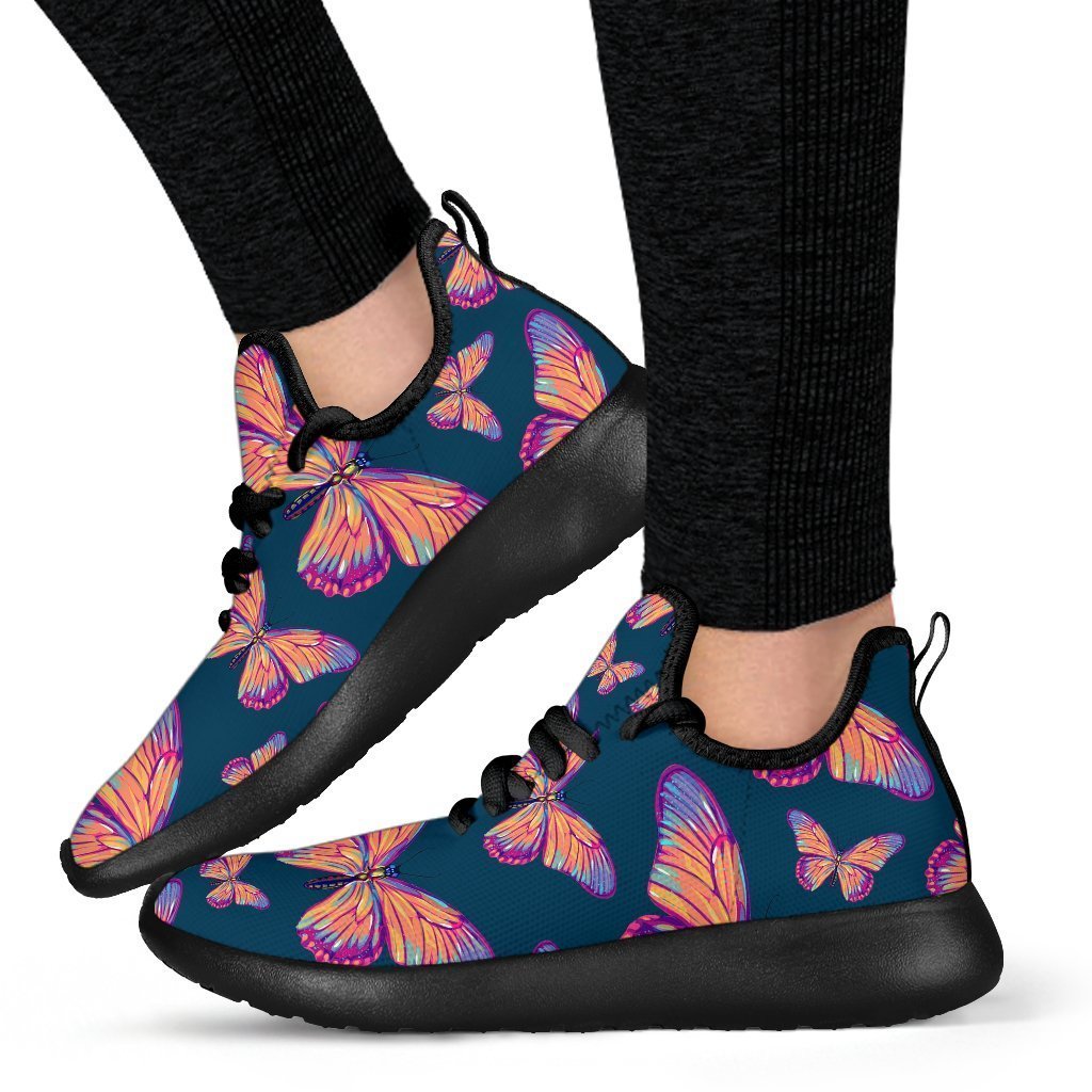 Orange And Purple Butterfly Print Mesh Knit Shoes GearFrost