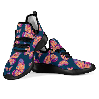 Orange And Purple Butterfly Print Mesh Knit Shoes GearFrost