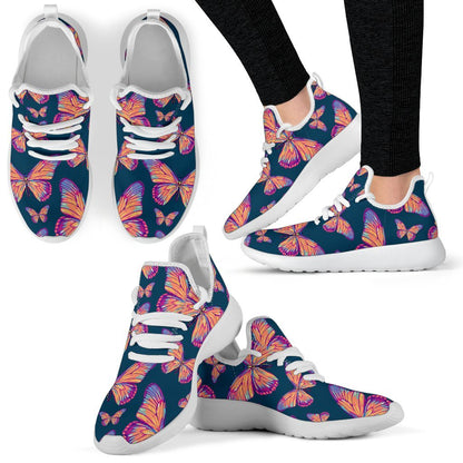 Orange And Purple Butterfly Print Mesh Knit Shoes GearFrost