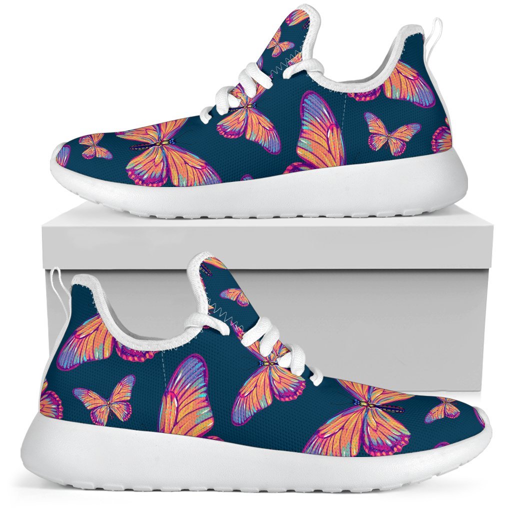 Orange And Purple Butterfly Print Mesh Knit Shoes GearFrost