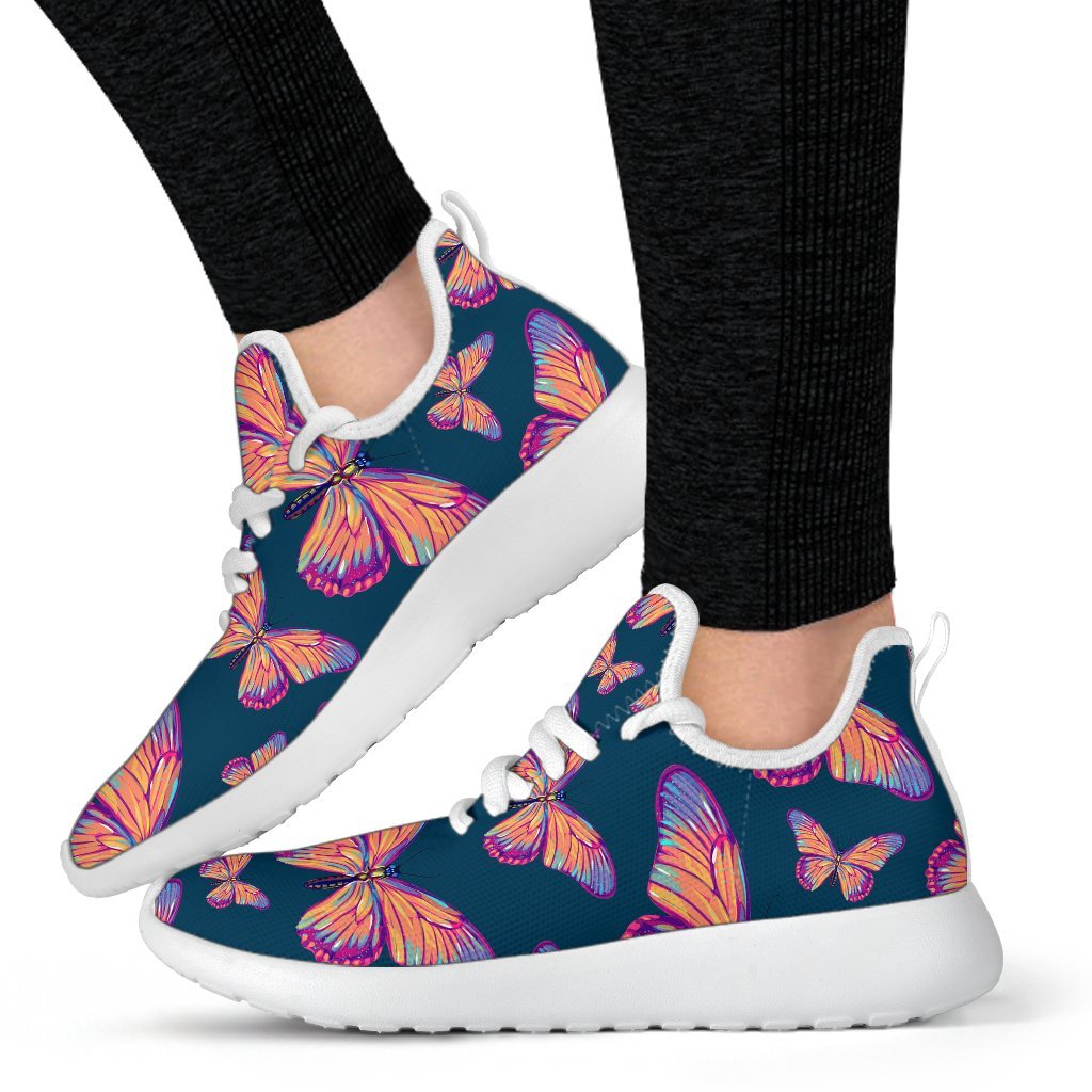 Orange And Purple Butterfly Print Mesh Knit Shoes GearFrost