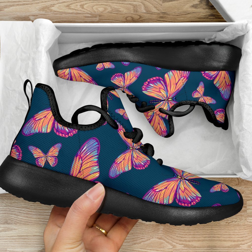 Orange And Purple Butterfly Print Mesh Knit Shoes GearFrost