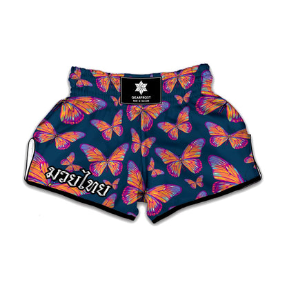 Orange And Purple Butterfly Print Muay Thai Boxing Shorts