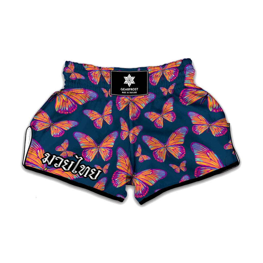 Orange And Purple Butterfly Print Muay Thai Boxing Shorts
