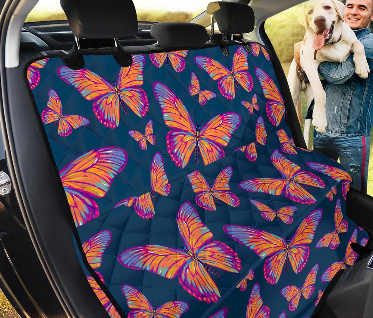 Orange And Purple Butterfly Print Pet Car Back Seat Cover