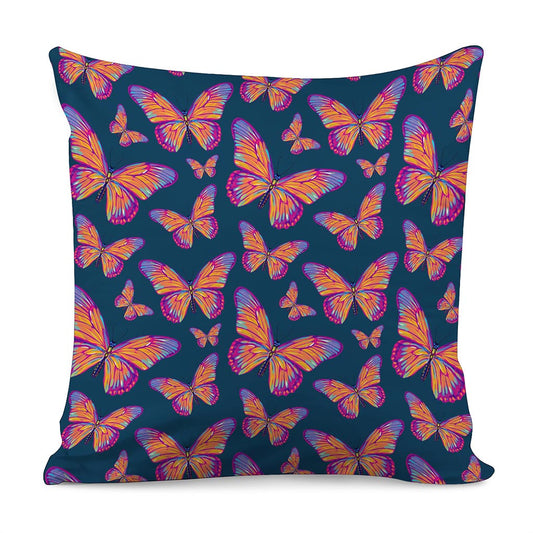Orange And Purple Butterfly Print Pillow Cover