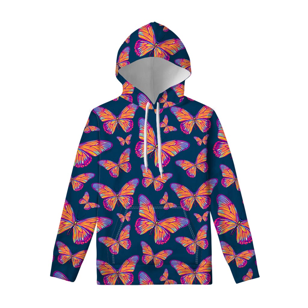 Orange And Purple Butterfly Print Pullover Hoodie
