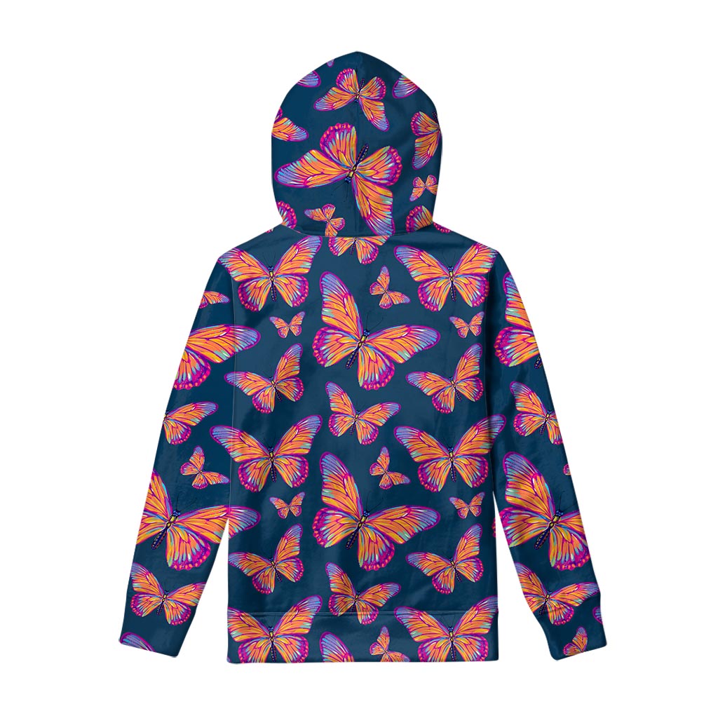 Orange And Purple Butterfly Print Pullover Hoodie