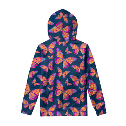 Orange And Purple Butterfly Print Pullover Hoodie