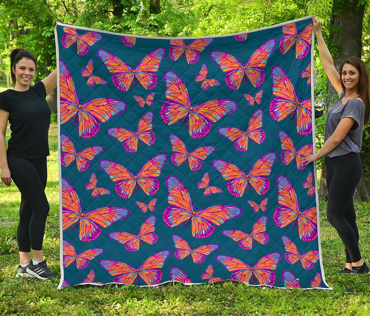 Orange And Purple Butterfly Print Quilt